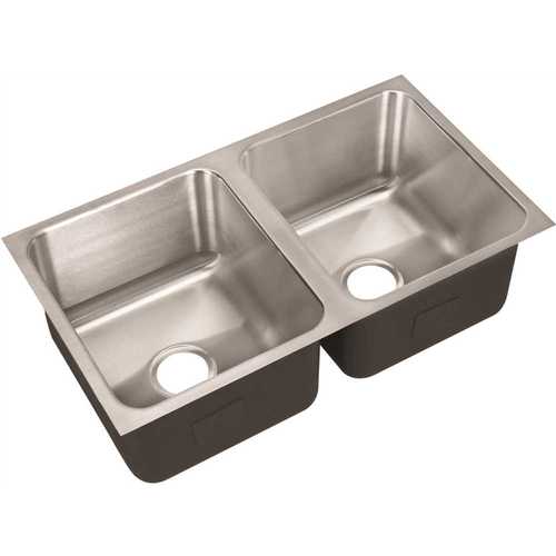 JUST MANUFACTURING UDX-1832-A 18-Gauge Stainless Steel 18 in. I.D. x 32 in. x 10.5 in. Double Bowl Deep Undermount Kitchen Sink