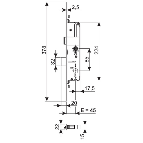 Lock For Balcony Door B.45 with Bolt 45mm Backset