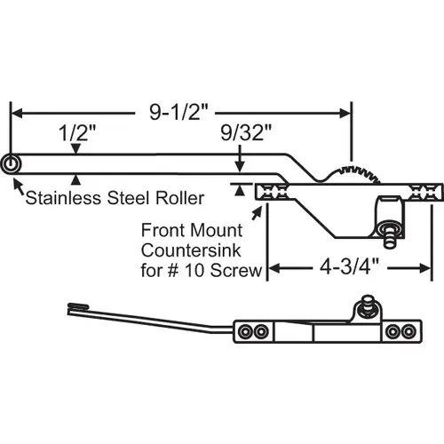 Single Arm Casement Operator arm. Sst Roller Frnt MnT-Alum