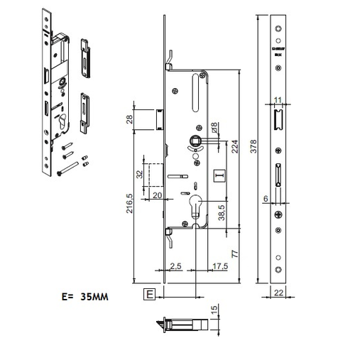 Giesse Mortise Lock 35mm for Balcony Door B.35