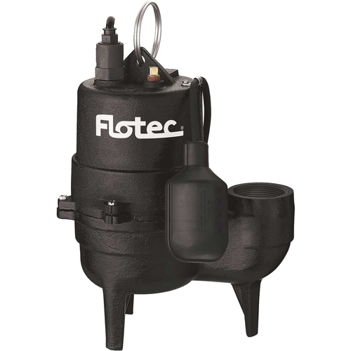 Flotec FPSE3601A FPSE3601A-04 Sewage Pump, 13 A, 115 V, 0.5 hp, 2 in Outlet, 18 ft Max Head, 9000 gph, Iron
