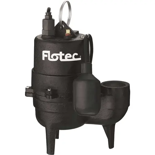 Flotec FPSE3601A FPSE3601A-04 Sewage Pump, 13 A, 115 V, 0.5 hp, 2 in Outlet, 18 ft Max Head, 9000 gph, Iron