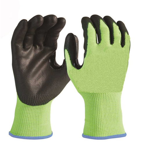 Large High Visibility Level 2 Cut Resistant Polyurethane Dipped Work Gloves