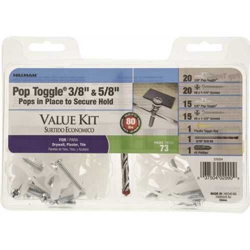 3/8 in. and 5/8 in. Pop Toggle Kit - pack of 73