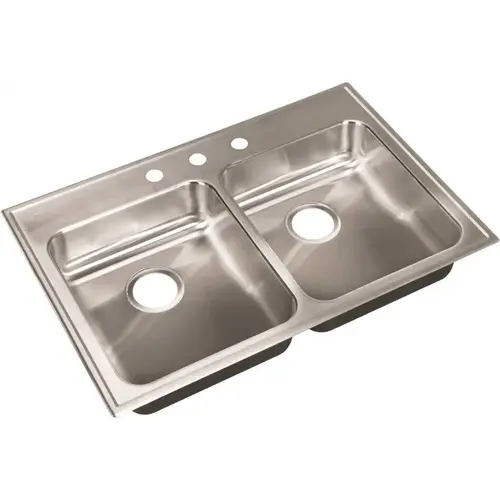 33 in. Drop-in Stainless Steel 2 Compartments Commercial Sink