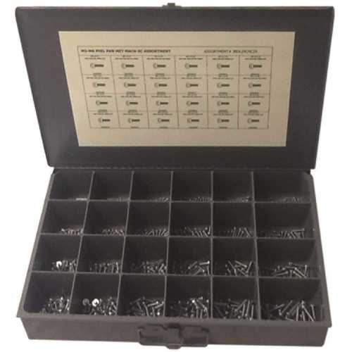 Lindstrom JBDL24CNC25 Metric Phillips Pan Head Machine Screw Kit Zinc Plated Assortment in Metal Tray - pack of 600