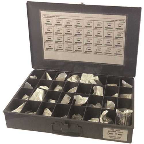 Unslotted External Hex Head 18-8 Stainless Steel Machine Screw Kit Assortment in Metal Tray - pack of 800