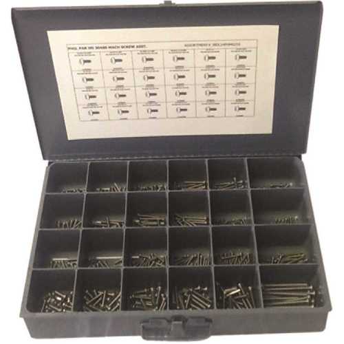 Lindstrom JBDL24PHMS25S Phillips Pan Head 18-8 Stainless Steel Machine Screw Kit Assortment in Metal Tray - pack of 600