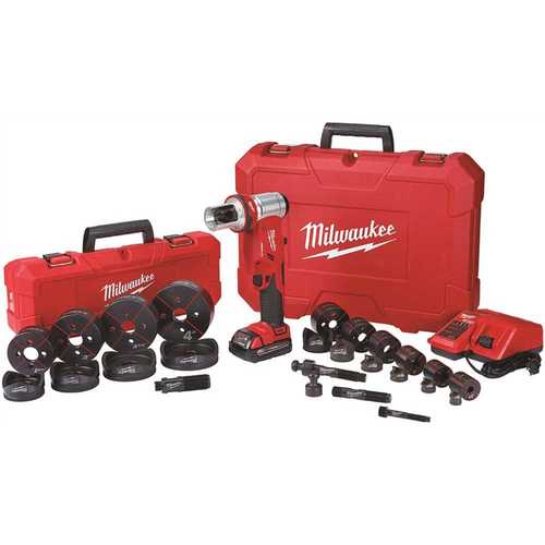 Milwaukee 2677-23 M18 18-Volt Lithium-Ion 1/2 in. to 4 in. Force Logic 6-Ton Cordless Knockout Tool Kit with Die Set, One 2.0Ah Batteries