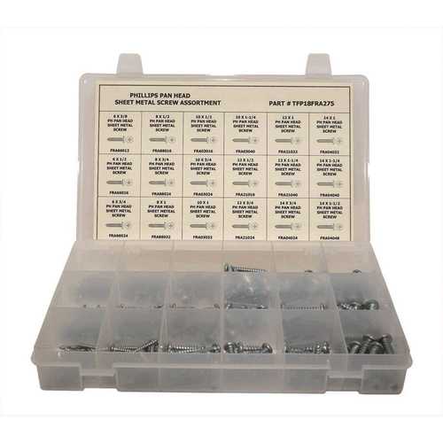 Zinc Plated Phillips Pan Head Sheet Metal Screw Assortment in Plastic Tray - pack of 275