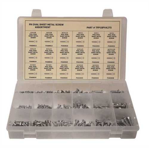 Zinc Plated Phillips Oval Head Sheet Metal Screw Assortment in Plastic Tray - pack of 275