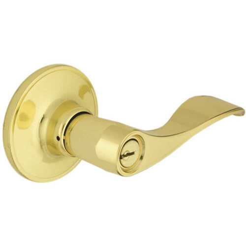 Wave Polished Brass Keyed Entry Door Lever