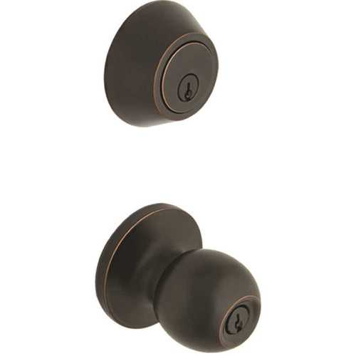 Ball Aged Bronze Keyed Entry Door Knob with Single Cylinder Deadbolt Combo Pack