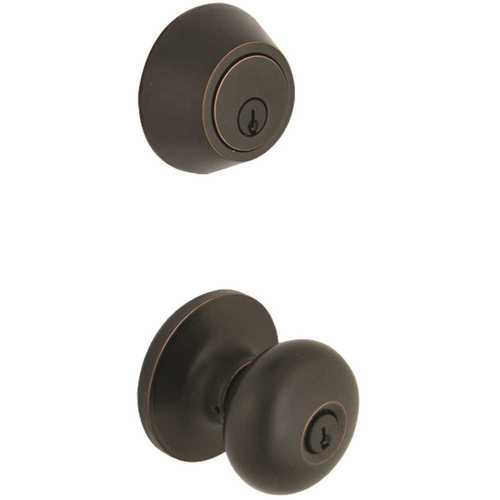 Round Aged Bronze Keyed Entry Door Knob with Single Cylinder Deadbolt Combo Pack