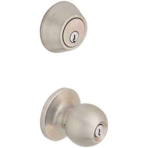 Ball Stainless Steel Keyed Entry Door Knob with Single Cylinder Deadbolt Combo Pack