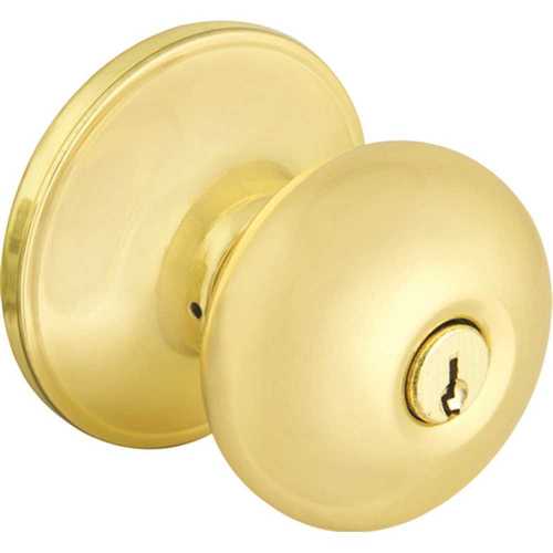 Round Polished Brass Keyed Entry Door Knob