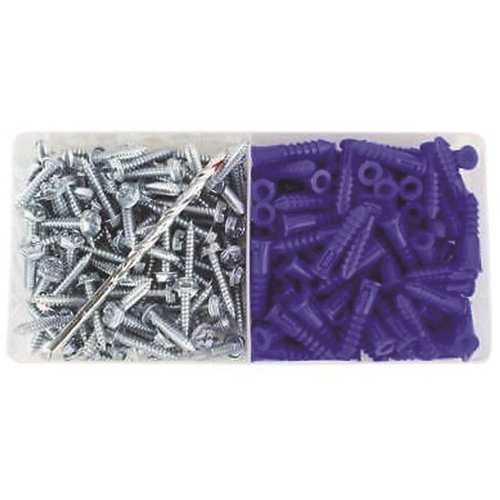 #10-#12 Ribbed Plastic Anchor w/Wings in Plastic Case (100 Anchors, 100 Screws & 1 Drill Bit) - pack of 200