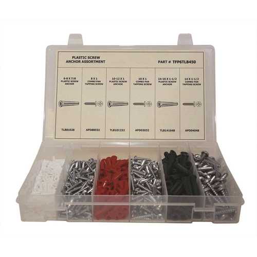 Conical Plastic Anchors with Screws Assortment in Plastic Tray (450 pcs) - pack of 450