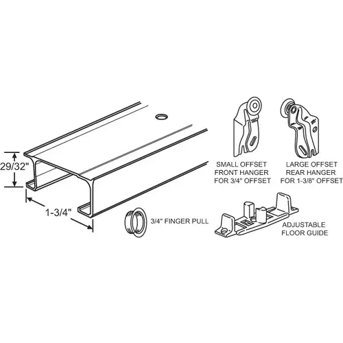 Door Track & Hardware Set for 5ft Opening 58-1/2in Long