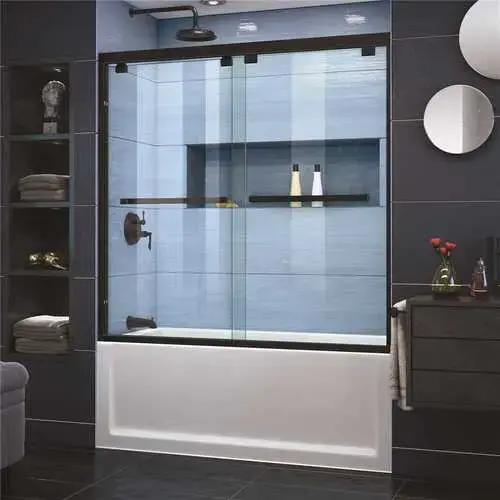 Encore 56 to 60 in. x 76 in. Semi-Frameless Sliding Shower Door in Satin Black