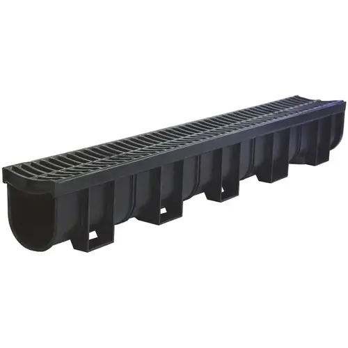 Deep Series 5.4 in. W x 5.4 in. D x 39.4 in. L Channel and Grate with Bottom Outlet with Black Grate