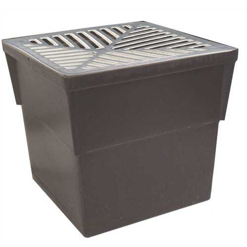 U.S. TRENCH DRAIN 80071 14 in. x 14 in. Storm Water Pit and Catch Basin for Modular Trench and Channel Drain Systems with Aluminum Grate