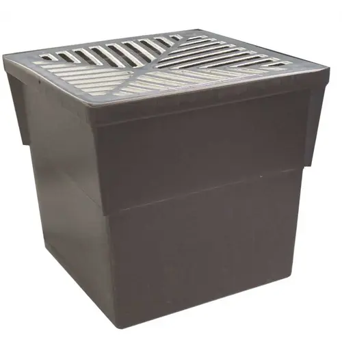 14 in. x 14 in. Storm Water Pit and Catch Basin for Modular Trench and Channel Drain Systems with Aluminum Grate