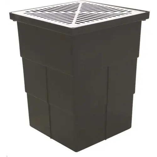 18 in. x 14 in. Storm Water Pit and Catch Basin for Modular Trench and Channel Drain Systems with Aluminum Grate