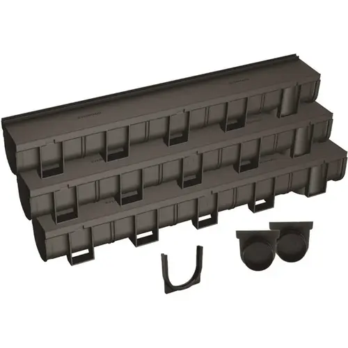 Deep Series Invisible Edge 9.84 ft. L x 5.4 in. W x 5.4 in. H Trench and Channel Drain Kit with End Caps and Connector - pack of 3