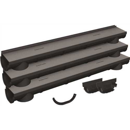 U.S. TRENCH DRAIN 83506-3 Compact Series Invisible Edge 9.84 ft. L x 5.4 in. W x 3.5 in. H Trench and Channel Drain Kit w/ End Caps and Connector - pack of 3