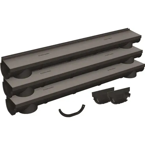 Compact Series Invisible Edge 9.84 ft. L x 5.4 in. W x 3.5 in. H Trench and Channel Drain Kit w/ End Caps and Connector - pack of 3