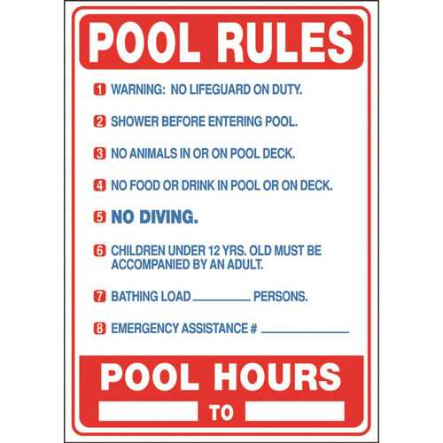 HY-KO PRODUCTS 20412 19 in. x 27 in. Pool Rules Sign (Florida)