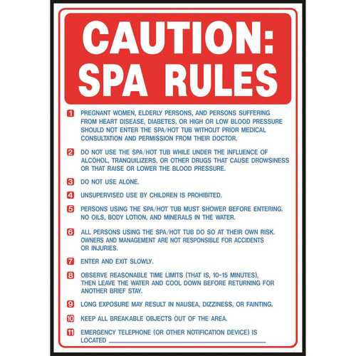 10 in. x 14 in. Caution SPA Rules (General) Pool Sign