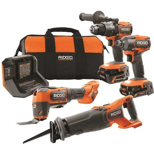 18V Brushless Cordless 4-Tool Combo Kit with (1) 4.0 Ah and (1) 2.0 Ah MAX Output Batteries, 18V Charger, and Tool Bag
