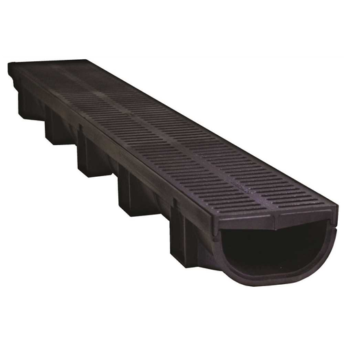 U.S. TRENCH DRAIN 83500 Compact Series 5.4 in. W x 3.2 in. D x 39.4 in. L Trench and Channel Drain with Black Grate