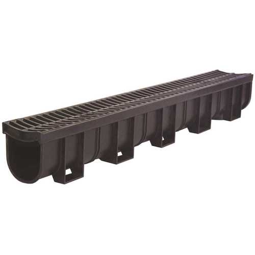 Deep Series 5.4 in. W x 5.4 in. D x 39.4 in. L Trench and Channel Drain Kit with Black Grate ( | 9.8 ft) - pack of 3