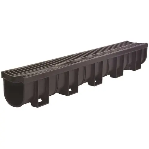 Deep Series 5.4 in. W x 5.4 in. D x 39.4 in. L Trench and Channel Drain Kit with Black Grate ( 9.8 ft) - pack of 3