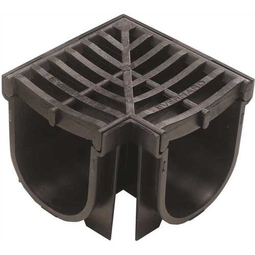 U.S. TRENCH DRAIN 83330 Deep Series 90 Corner for 5.4 in. Trench and Channel Drain Systems w/ Black Grate