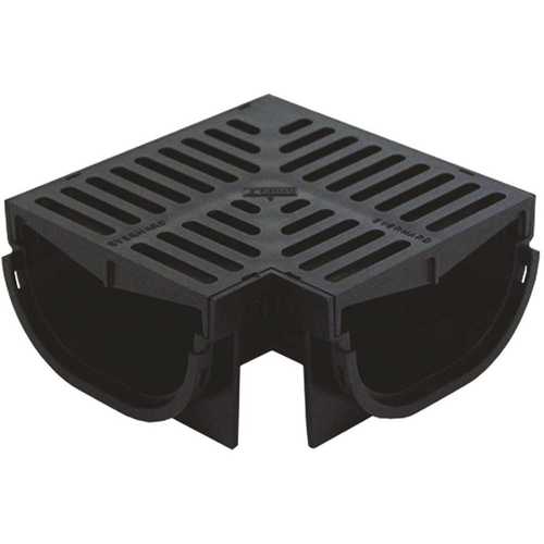 U.S. TRENCH DRAIN 83600 Compact Series 90 Corner for 3.2 in. D Trench and Channel Drain Systems w/ Black Grate