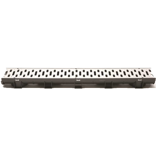 Compact Series 5.4 in. W x 3.2 in. D x 39.4 in. L Black Channel and Stainless Steel Grate with Bottom Outlet
