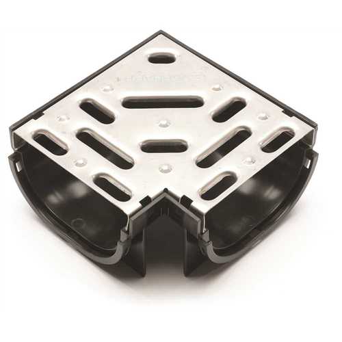 U.S. TRENCH DRAIN 83603 Compact Series 90 Corner for 3.2 in. D Trench and Channel Drain Systems w/ Stainless Steel Grate