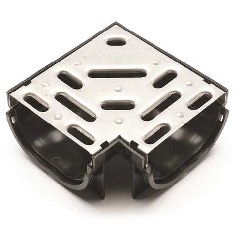 Compact Series 90 Corner for 3.2 in. D Trench and Channel Drain Systems w/ Stainless Steel Grate