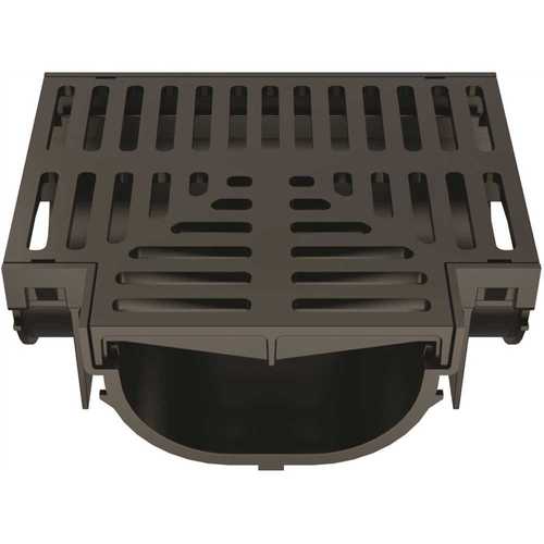 Compact Series Tee for 3.2 in. Trench and Channel Drain Systems with Black Grate