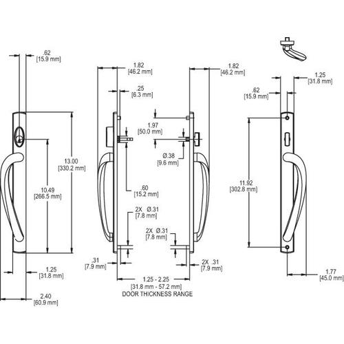 Pd Hdl Set, 1.25" Arc W/cyl satin Nickel