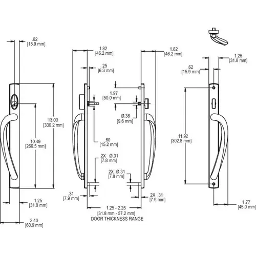 Pd Hdl Set, 1.25" Arc W/cyl use 13-370-21k brushed Copper Nickel