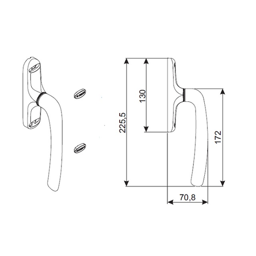 Unica Cremone Os Oper Hdl white Finish / L 172 long Handle