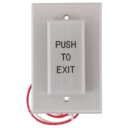 Dortronics W5286-P23DAxE1 5286 Series Single Gang Push Plate Switch, Pneumatic 2-60 Second Delay, Form Z, 1-1/2" Wide Push Plate, 3" Wide Back Plate, "PUSH TO EXIT" in Black Letters