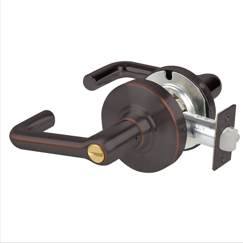 ALX Series Grade 2 Hospital Privacy Tactile Tubular Lever Lock with 47267038 Springlatch and 47267101 ANSI Strike Aged Bronze Finish