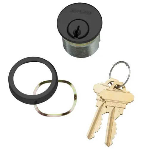 1-1/2 In. Mortise Cylinder, 6-pin, C134 Keyway, Keyed Different, Schlage L Cam, Compression Ring & Spring, 2 Keys, Flat Black Coated Finish, Non-handed Flat Black Coated