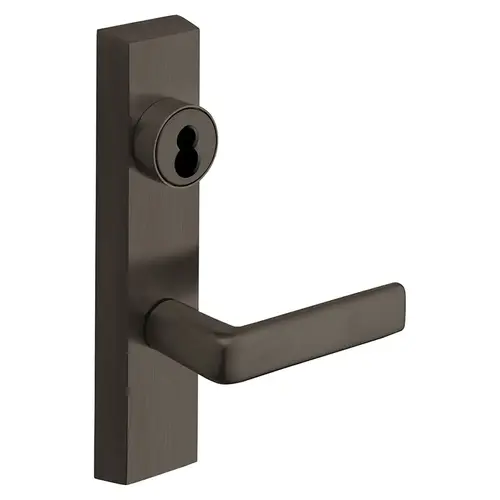 Grade 1 Exit Device Trim, Night Latch, Key Retracts Latch, For Rim and Mortise (8300, 8500, 8800, 8900, 9800, 9900 Series) Devices, Sargent LFIC Less Core, E Lever, Dark Oxidized Bronze Finish, Right-Hand Reverse Dark Oxidized Bronze